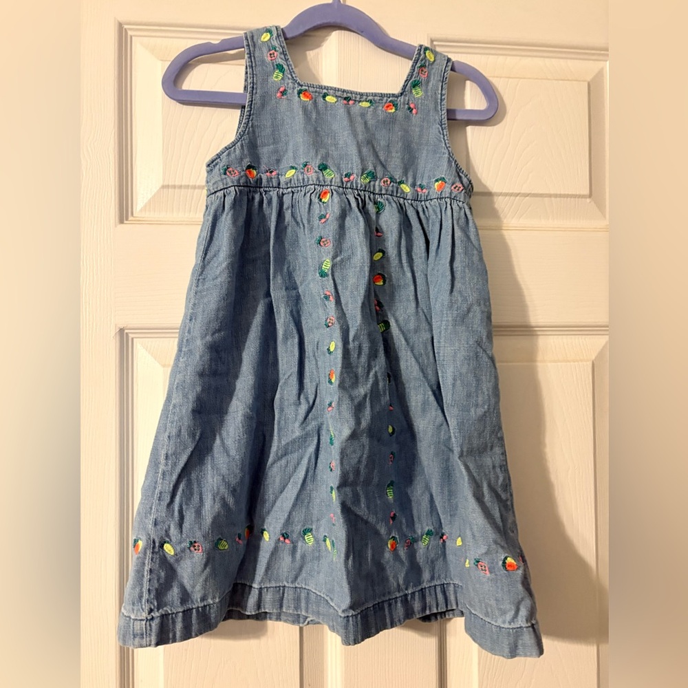 Gap Kids Fruit Embroidered Denim Dress Sz 5T GUC
